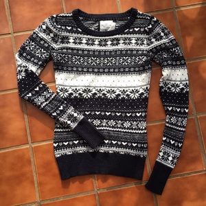 H&M Navy Fair Isle Fitted Sweater Angora Blend